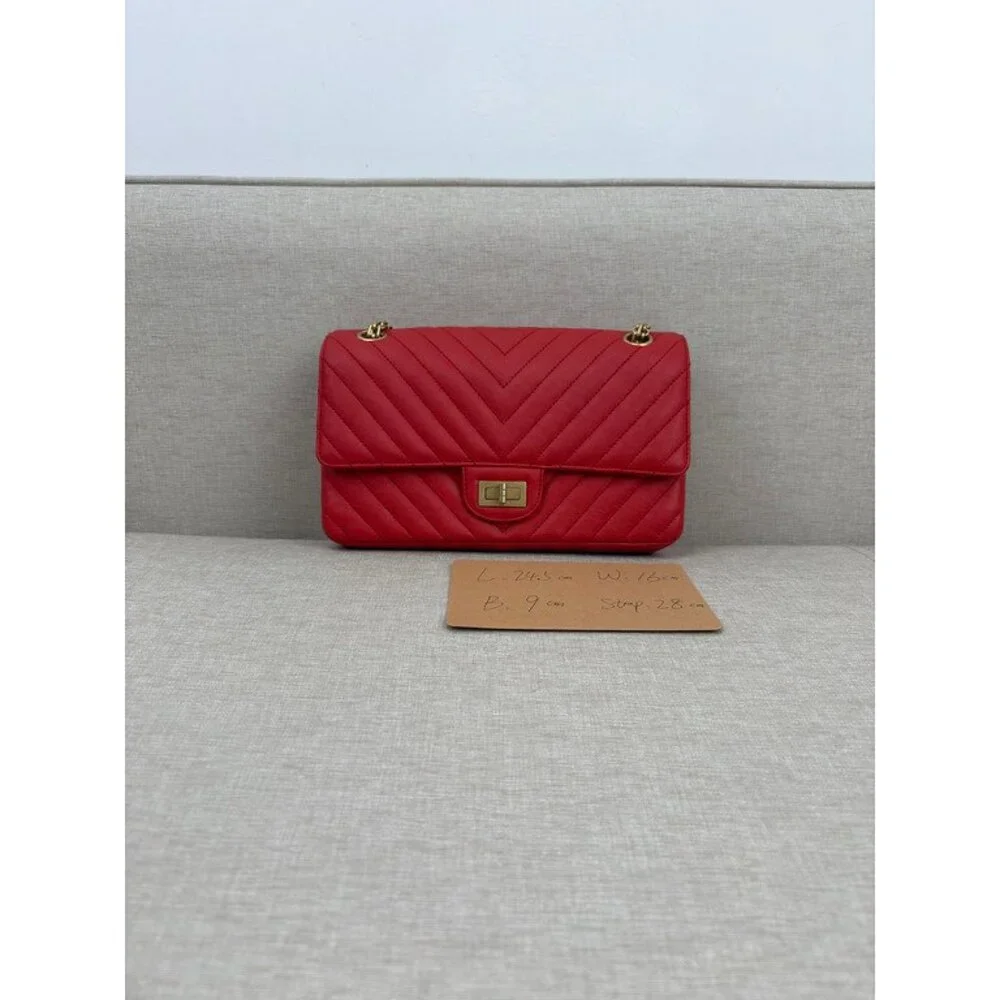CHANEL Red Calfskin 2.55 Reissue Chevron Flap Small GHW